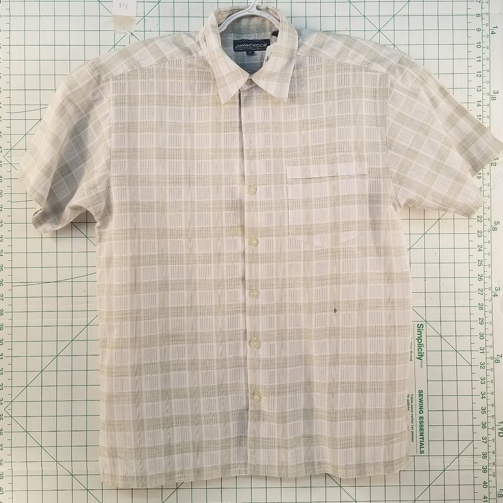 Point Zero Beige Plaid Short Sleeve Button Down Medium